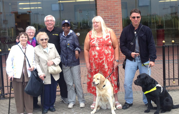 Group photo of blind people outside Sunderland Stadium of Light August 2nd 2014